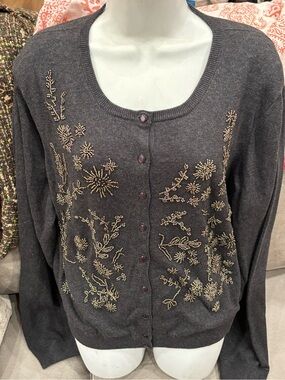 Sundance Women’s Dark Gray beaded Button-Front Sweater